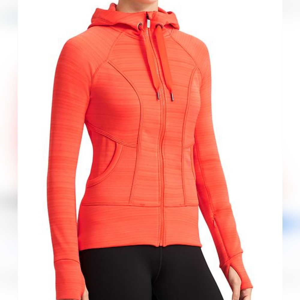 Athleta Stripe Strength Full Zip Performance Track Jacket Orange XS